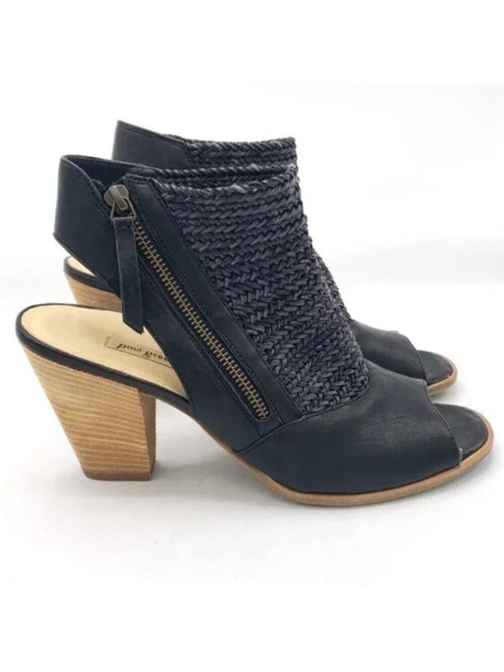 Paul Green Leilani Peep Toe Sandal -Black Woven Nubuck Leather Size 10.5